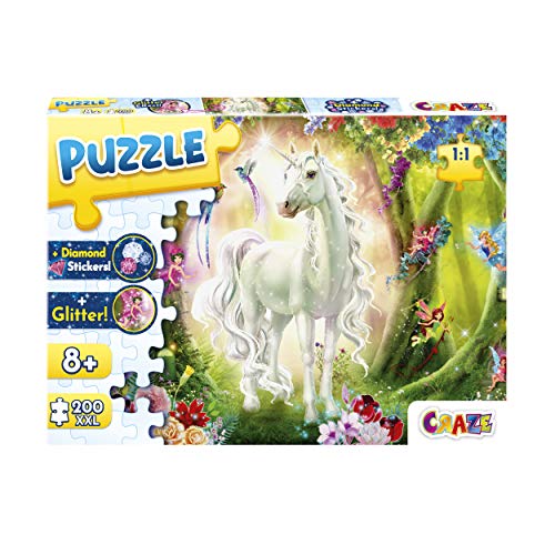 Craze-30257 Craze Unicorn, 200 Pezzi Effetto Glitter E Adesivi, A Partire Da 8 Anni, Puzzle Per Bambini 30257, Multicolore