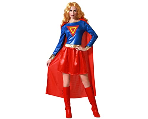 Atosa Super Eroe Costume Da Donna Adulto Supereroine Costume Completo Cosplay Cartone Animato Abito Corto Con Mantello Blu Rosso Dorato Festa Hallowee