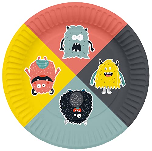 Folat 61928 Stoviglie Per Feste Ø 23Cm 8 Pezzi Monster Bash-Piatti Di Carta Per Cena Di Compleanno, Bambini, Festa, Matrimoni, Baby Shower, Multicolor