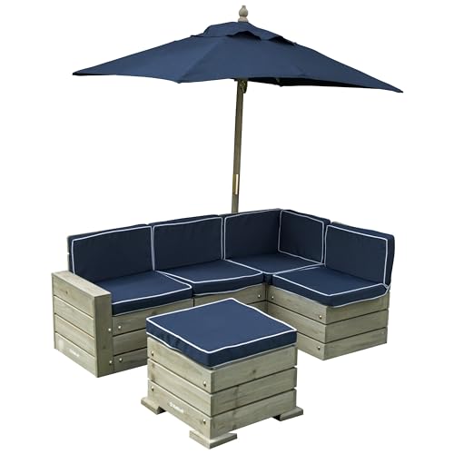 Kidkraft Divano Da Giardino Con Sgabello E Cuscini Per Bambini, Salotto Da Giardino In Legno, Set Salottino Giardino Esterno, 20177 [Esclusivo Amazon]