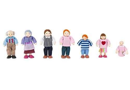 Kidkraft Set Famiglia Di Bambole In Legno 7 Persone Mini Figure Mini Bambola (12 Cm), Accessori Per Casa Delle Bambole, Giocattolo Per Bambini 3+ Anni