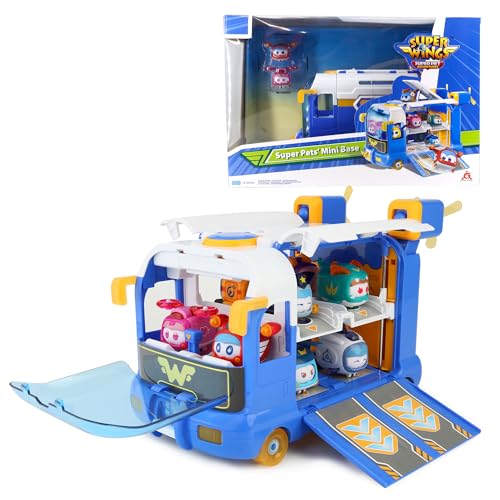 Super Wings 2-In-1 Super Pets Mini Base Con Super Pet Jett & Dizzy, Aereo Giocattolo Per Bambini 3 4 5 6 7 8 Anni Ragazzo Ragazza