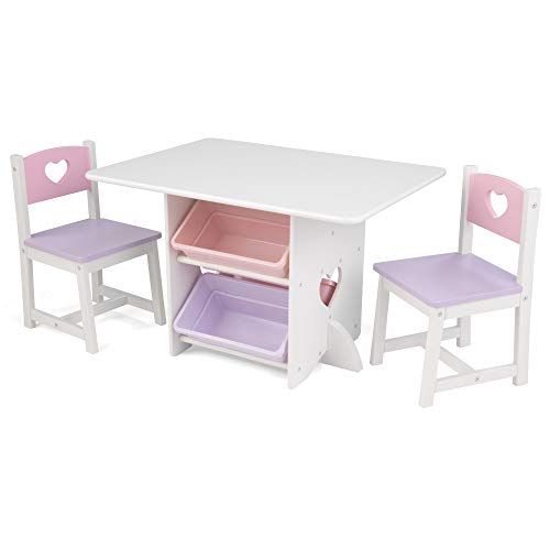 Kidkraft Cuore Set Tavolo Con 2 Sedie In Legno, Tavolino Con Contenitori, Mobili Per Camera Da Letto E Sala Giochi Per Bambini, 26913