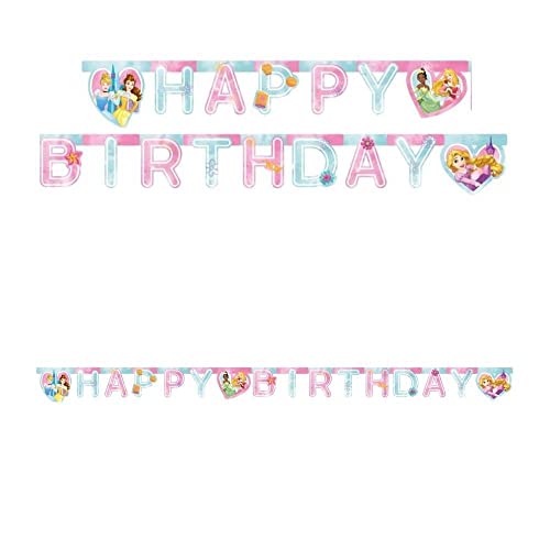 Procos- Festone Compleanno Happy Birthday Disney Princess Live Your Story In Carta Fsc, Bianco, 93852