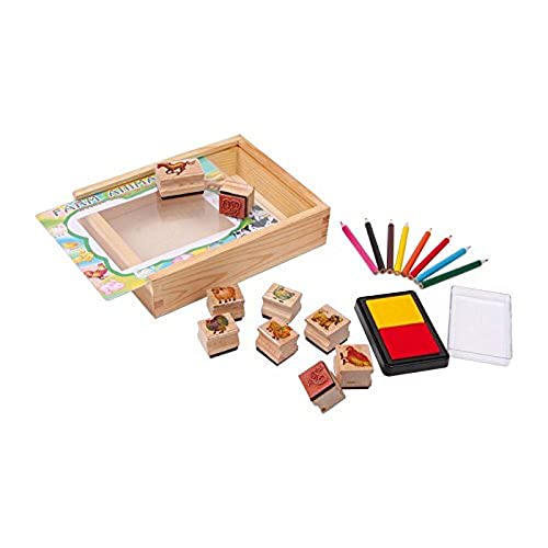 Small Foot Company Set Di Timbri Animali Della Fattoria 1478 Cuscinetto A Inchiostro E Matite Colorate In Confezione Regalo