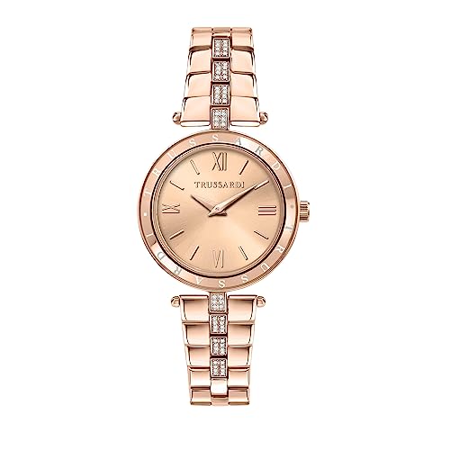 Trussardi T-Shiny Orologio Donna Solo Tempo In Acciaio, Pvd Oro Rosa, Cristalli - R2453145509