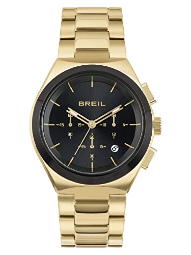Breil Orologio Uomo Bend Quadrante Mono-Colore Nero Movimento Chrono Quarzo E Bracciale Acciaio Colorato Oro Tw1969