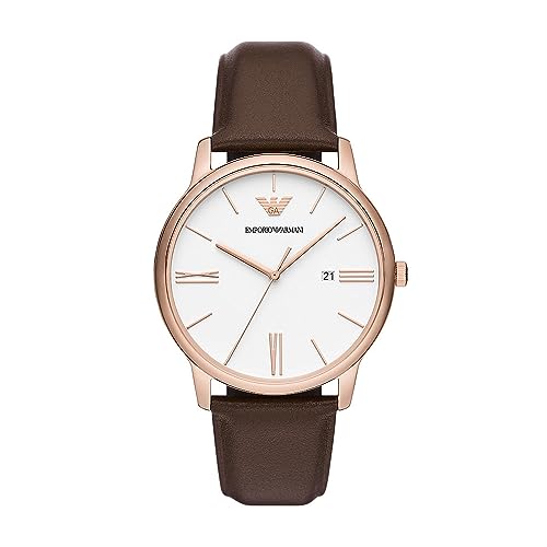 Emporio Armani Orologio Per Uomo, Movimento Cronografo, Orologio In Acciaio Inossidabile Con Cassa Da 42 Mm E Cinturino In Pelle O Acciaio, Marrone (D