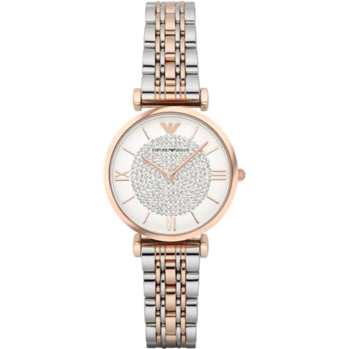 Emporio Armani Orologio Due Lancette, Acciaio Inossidabile, Dimensioni Cassa 32 Mm, Da Donna, Oro Rosa/Argento