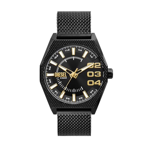Diesel Scraper Orologio Da Uomo Movimento A Tre Lancette, Acciaio Inossidabile Con Cassa Da 43 Mm Bracciale In Acciaio Inossidabile, Nero