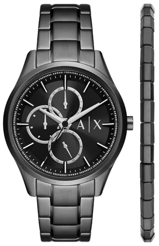 Armani Exchange Set Con Orologio Multifunzione Da Uomo In Acciaio Nero E Bracciale, Ax7154Set
