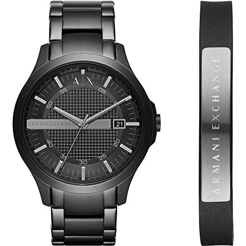 Armani Exchange Orologio Da Uomo Con Movimento A Tre Lancette E Data, Cassa In Acciaio Inossidabile Nero Da 46 Mm E Bracciale In Acciaio Inossidabile,
