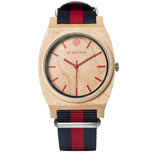 Ab Aeterno "Route Red Blue Legno Acero Swiss Quarzo Rosso Ipoallergenico Tessuto Nato Blu Unisex Orologio
