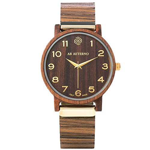 Ab Aeterno "Fenix Brown 35" Legno Noce Swiss Quarzo Oro Ipoallergenico Analogico Orologio Donna