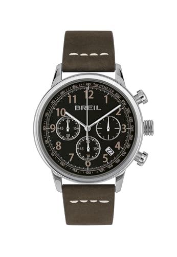 Breil Orologio Uomo Outrider Quadrante Mono-Colore Nero Movimento Cronografo Quarzo E Cinturino Pelle Grigio Tw2060
