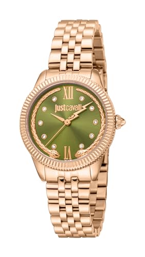 Just Cavalli Orologio Da Donna, Cassa Color Oro Rosa, Quadrante Oliva, Cinturino In Metallo Color Oro Rosa, 3 Lancette, 3 Atm, Colore Oro Rosa, Bracci