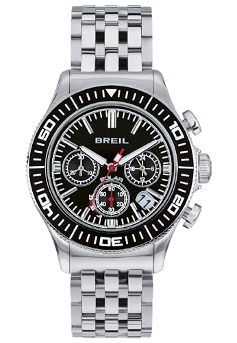 Breil Orologio Uomo Manta 1970 Quadrante Mono-Colore Nero Movimento Chrono Solare E Bracciale Acciaio Argento Tw2009 It One Size
