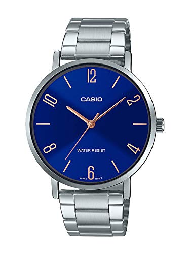 Casio Mtp-Vt01D-2B2 Men'S Stainless Steel Minimalistic Blue Dial 3-Hand Analog Watch