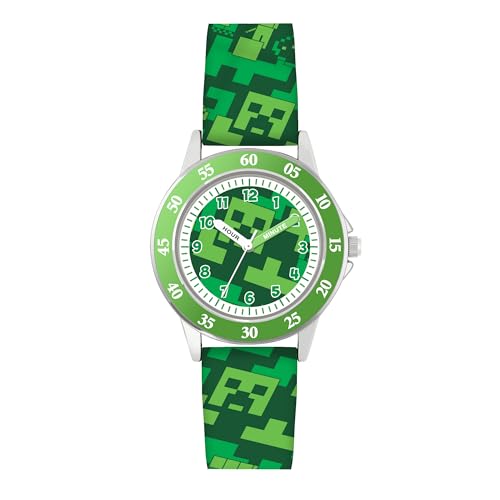 Minecraft Creeper Min9033 - Orologio Al Quarzo Con Cinturino Stampato, Colore: Verde, Verde, Moderno