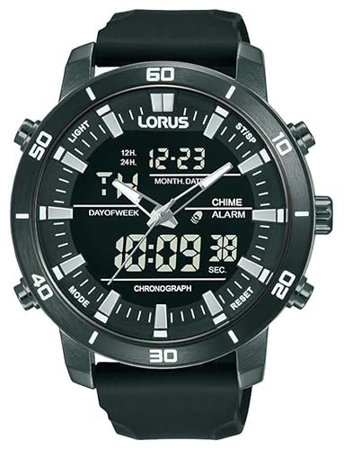 Lorus Cronografo Al Quarzo Doppio Display Quadrante Digitale 100 M (46 Mm) / Silicone Nero Rw661Ax9
