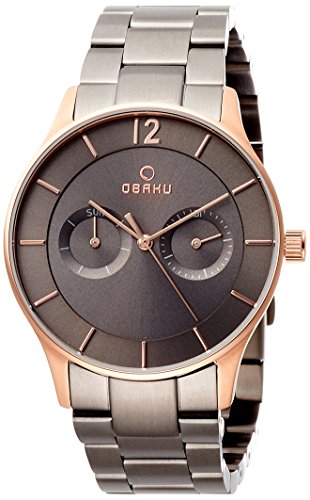 Obaku Uomo 38 Mm Bracciale & Contenitore Acciaio Inossidabile Marrone Quarzo Quadrante Grigio Watches V192Gmvjsj
