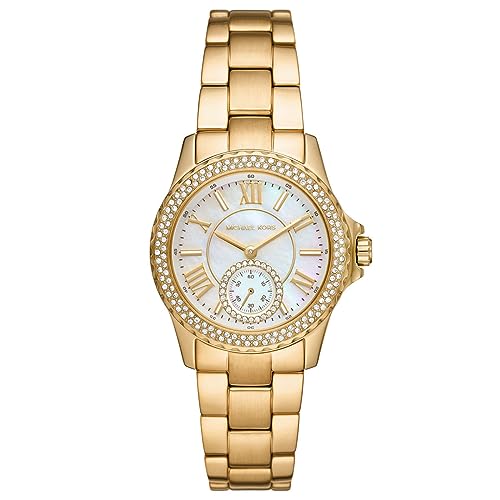 Michael Kors Orologio Da Donna Everest Quarzo/3 Movimento Manuale Cassa 33 Mm Con Cinturino In Acciaio Mk7363, Tono Oro E Glitter