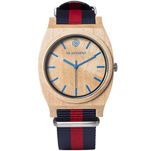 Ab Aeterno "Route Blue Red Legno Acero Swiss Quarzo Blu Ipoallergenico Tessuto Nato Rosso Unisex Orologio