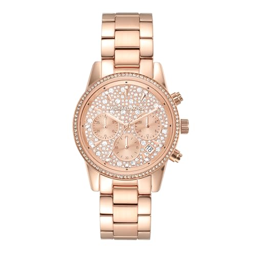 Michael Kors Orologio Ritz Donna, Movimento Al Quarzo, Cassa In Acciaio Inossidabile Oro Rosa 37 Mm Con Bracciale In Acciaio Inossidabile, Mk7302, Oro