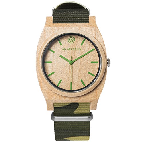 Ab Aeterno "Route Green Camouflage Legno Acero Swiss Quarzo Verde Ipoallergenico Tessuto Nato Militare Unisex Orologio