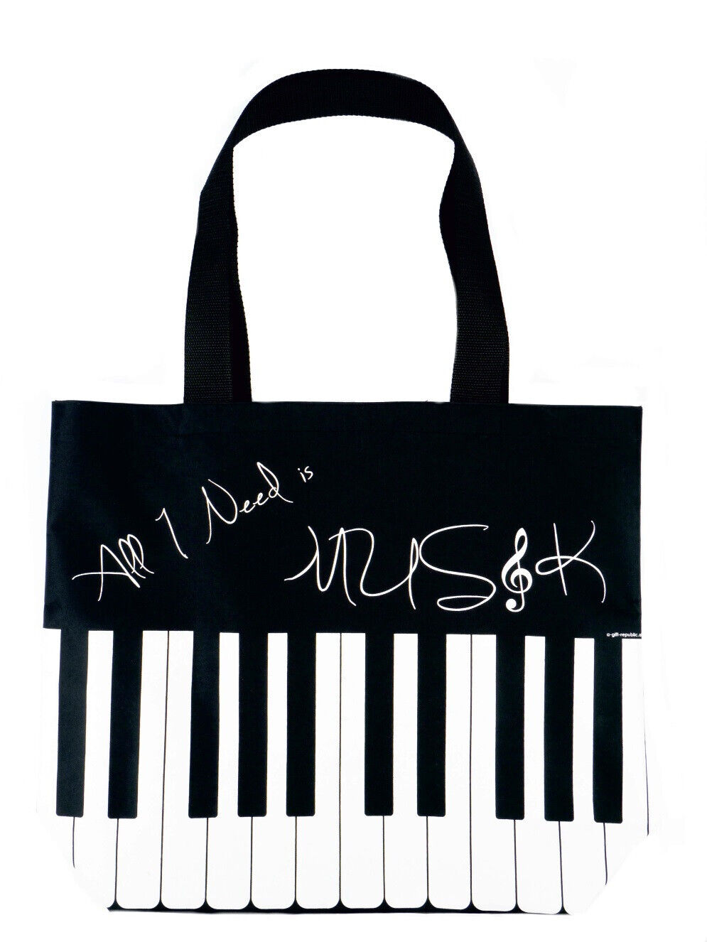 City Shopper Borsa Nera Tema Musicale Tastiera All i Need is Music 45x38x12cm