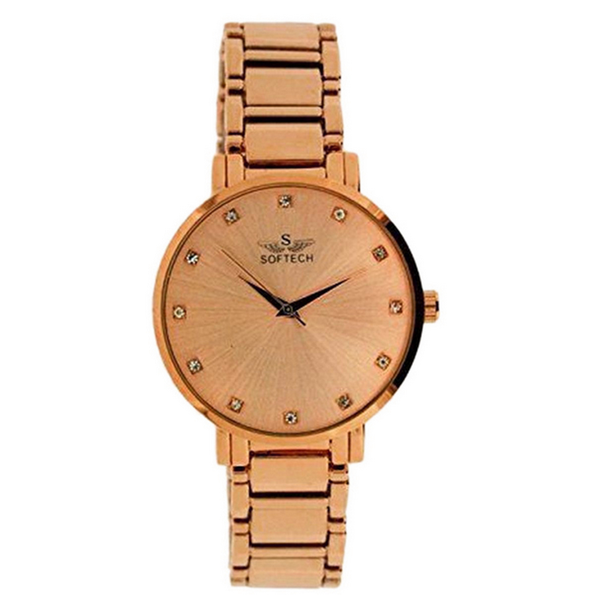 Softech Rosa Placcato Oro Cinturino Quadrante Donna Diamante Bracciale Analogico