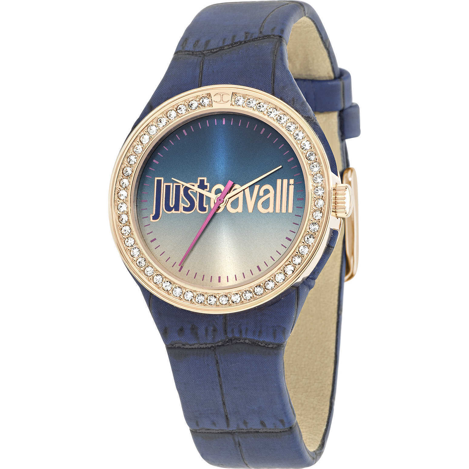 JUST CAVALLI OROLOGIO DONNA JUST SHADE CON ZIRCONI CASSA 34mm,CINTURINO PELLE