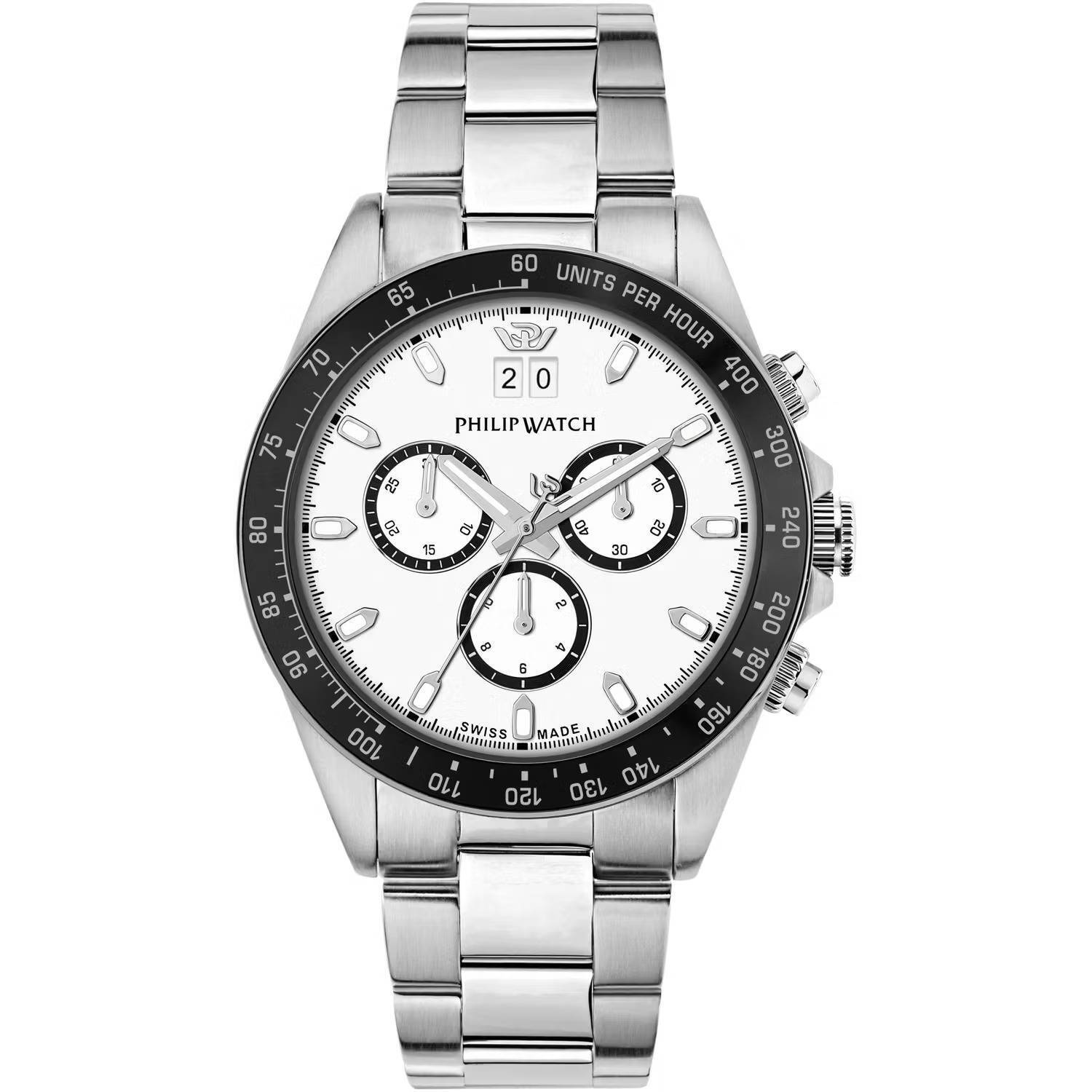 Orologio Philip Watch Caribe R8273607009 Uomo Cronografo Bianco Nero 42mm Nuovo