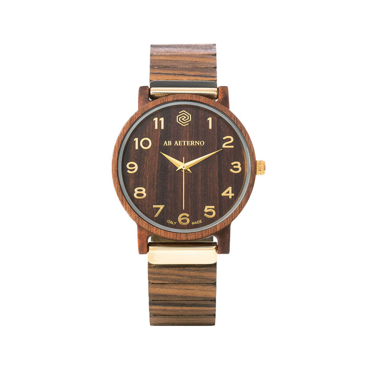 AB AETERNO "Fenix Brown 35" Legno Noce Swiss Ronda Quarzo Oro Donna Orologio