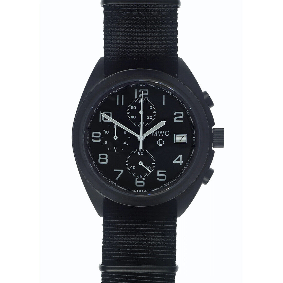 MWC Cronografo Militare Ibrido Meccanico Quarzo Acciaio Nero Data Orologio Nero