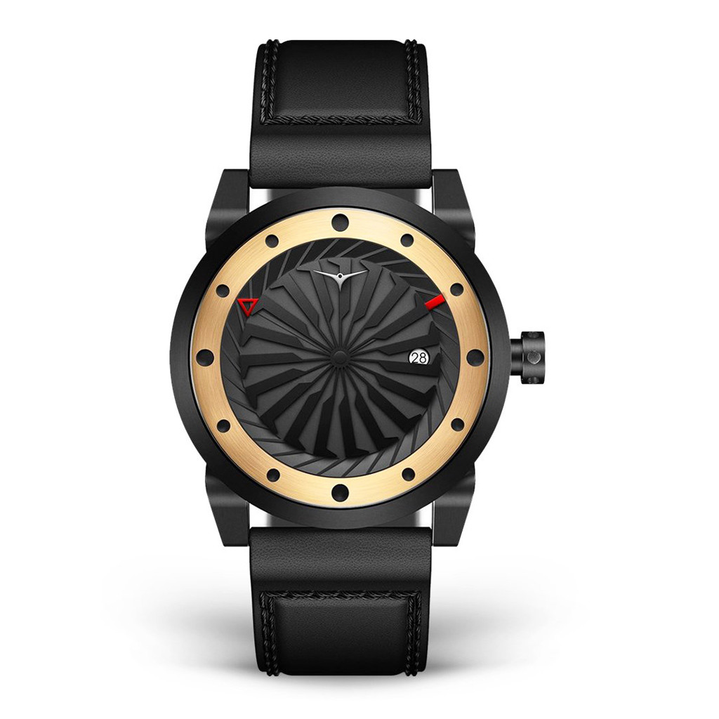 Zinvo Nemesis Turbina Automatico Acciaio Nero Oro Pelle Zaffiro Orologio Uomo
