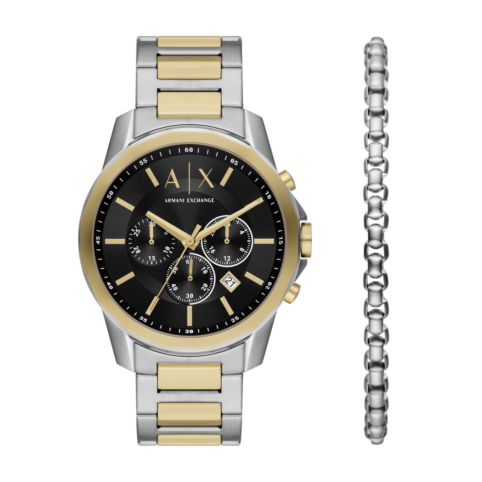 Orologio + Bracciale Uomo ARMANI EXCHANGE AX7148SET Chrono Acciaio Gold Dorato