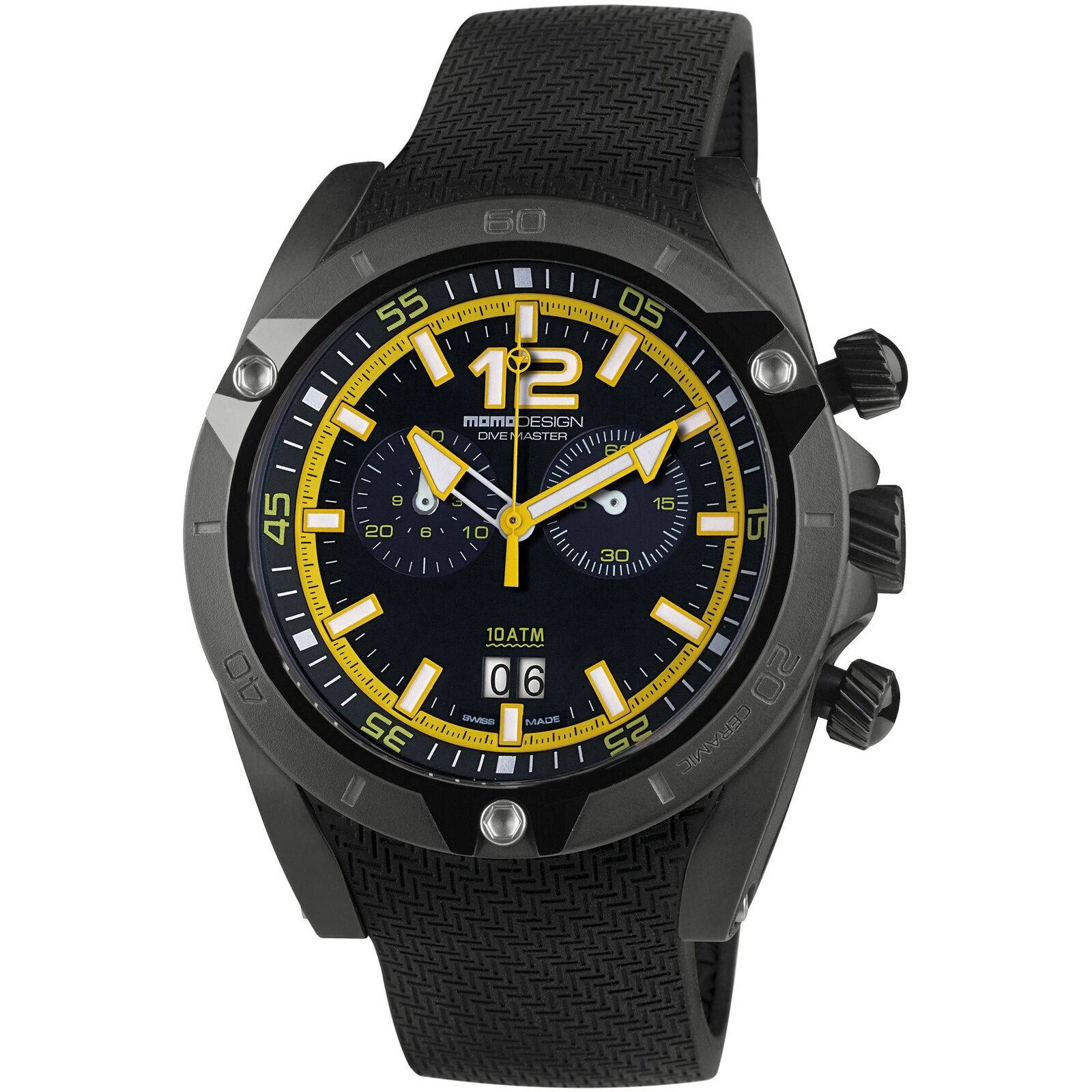 Orologio Uomo MOMO DESIGN DIVE MASTER MD282BK-31 Chrono Silicone Nero Sub 100mt