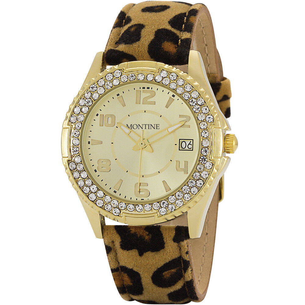 OROLOGIO da polso MONTINE con datario CASSA oro con strass VINTAGE DA donna sexy