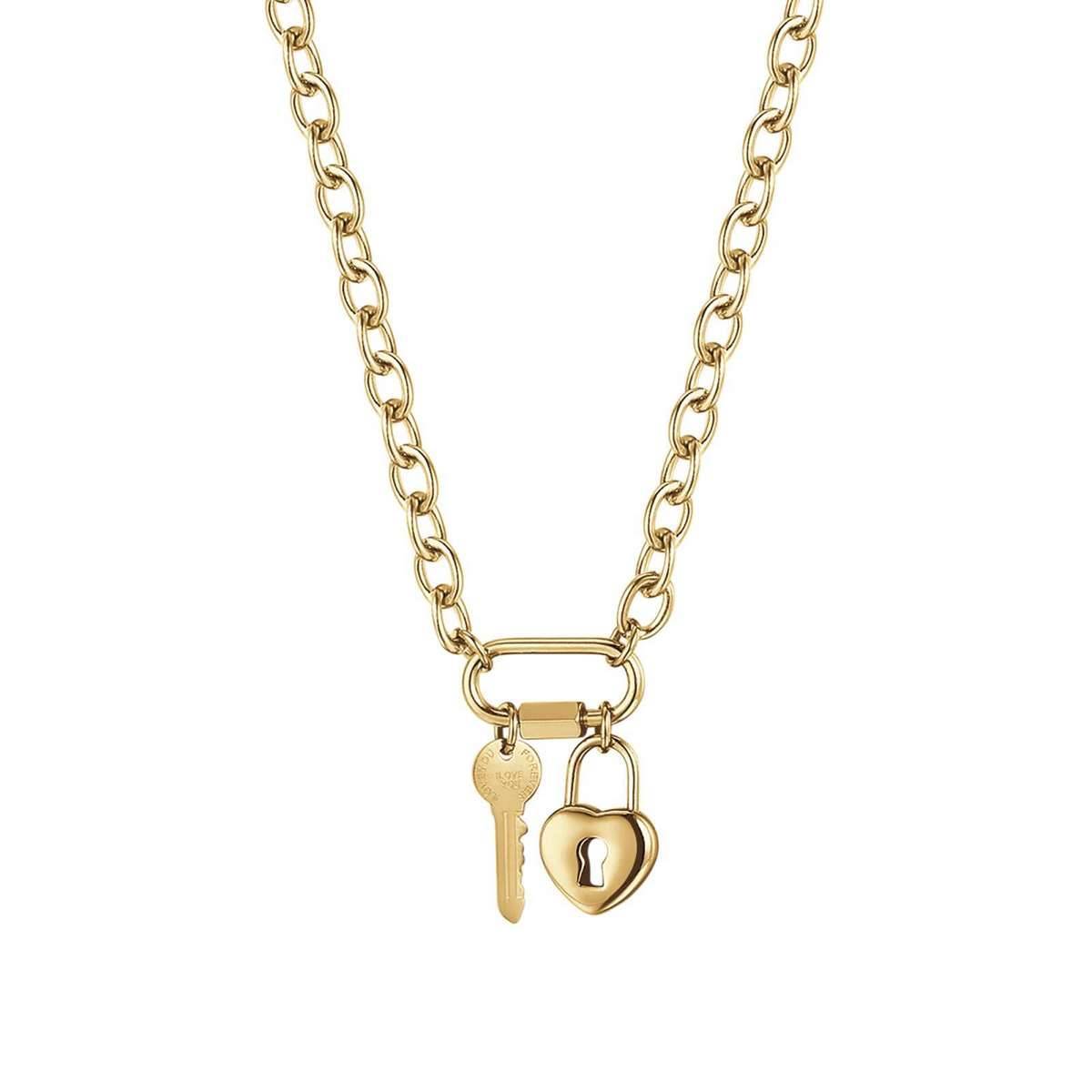 Collana Donna Acciaio Ip Gold Con Chiave E Cuore Lucchetto Oro Luca Barra CK1642