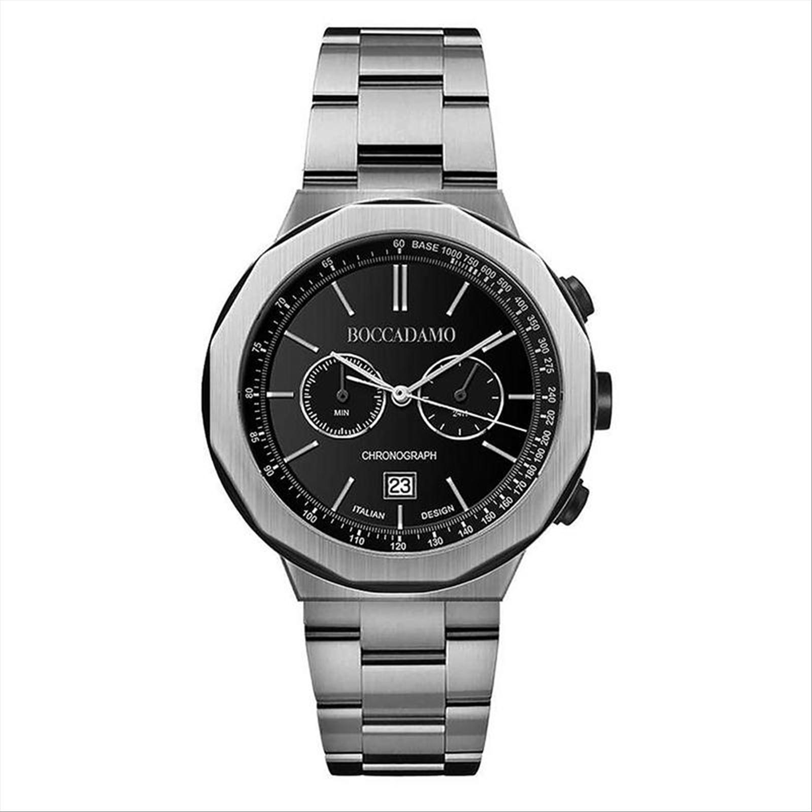 Orologio Cronografo Uomo BOCCADAMO IC007 in Acciaio con Fondo Nero e Datario