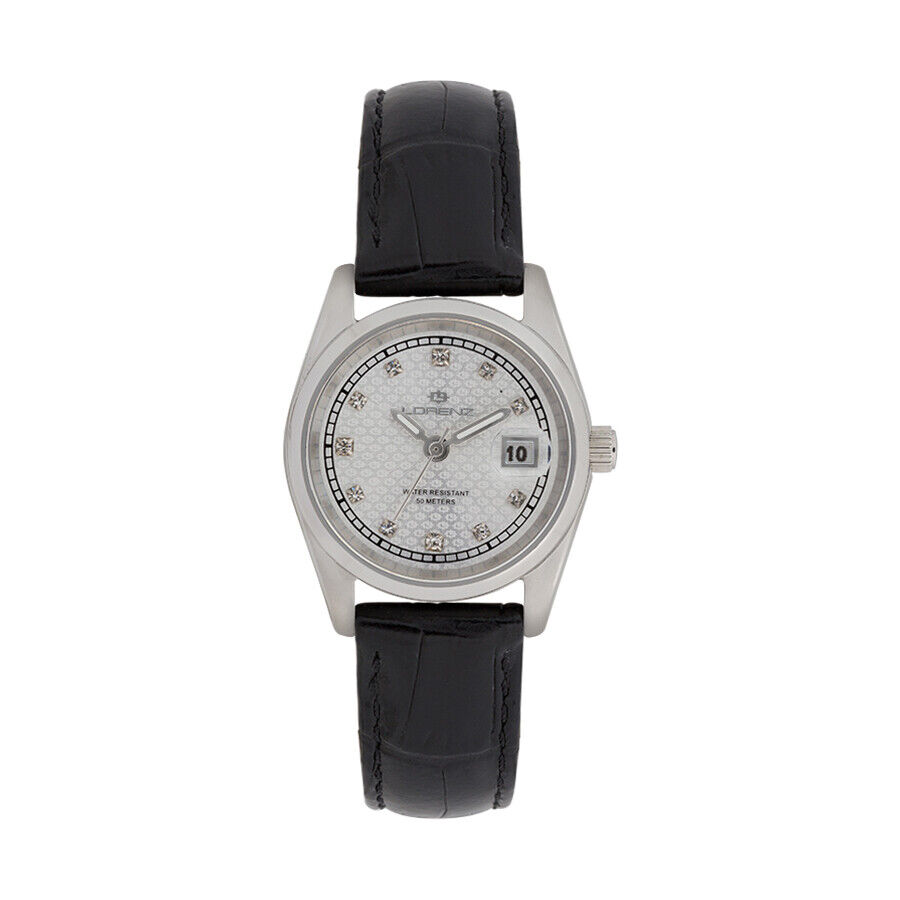Orologio Donna LORENZ GINEVRA 030088FF Vera Pelle Nero Diamanti 0,0495 CT