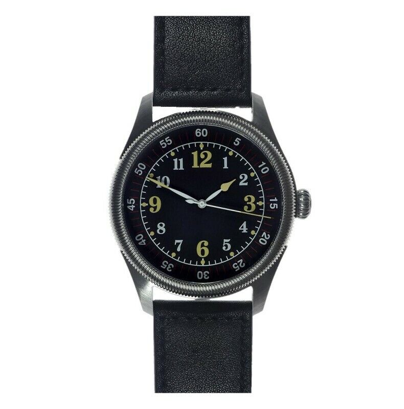 MWC Classic Pilot Kamikaze Automatico Acciaio Nero Pelle Aviatore Orologio Uomo