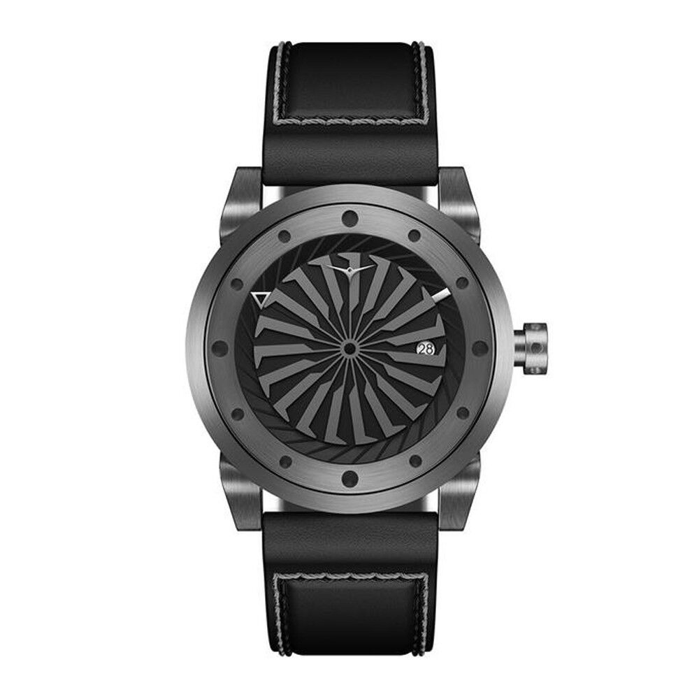 Zinvo Gunmeta Turbina Automatico Acciaio Nero Grigio Pelle Zaffiro Orologio Uomo