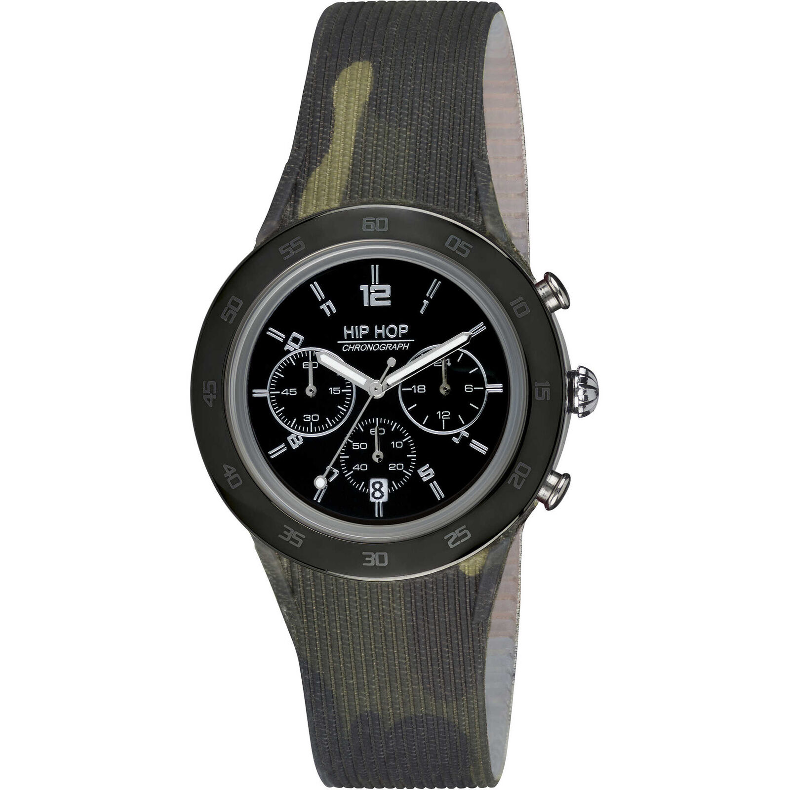 Orologio HIP HOP METAL HWU0710 Chrono Silicone Camouflage Militare Nero XL 42mm