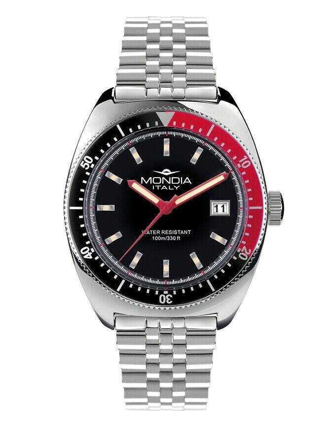 Orologio Uomo Acciaio Mondia Data Ghiera Nera/rossa cinturino jubilee