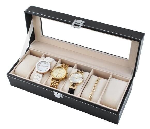 Scatola porta 6 Orologi Custodia Valigetta Bracciali Box Portagioie Espositore