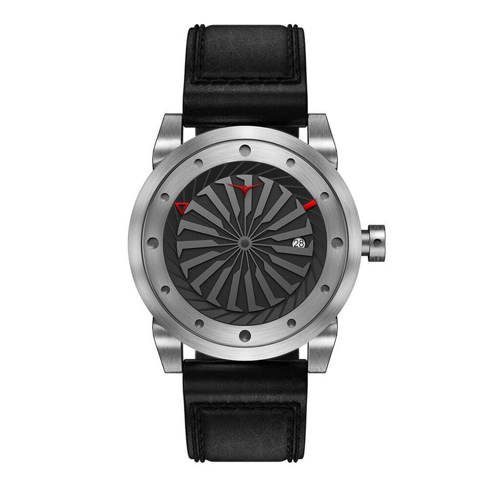 Zinvo Silver Turbina Automatico Acciaio Grigio Nero Pelle Zaffiro Orologio Uomo