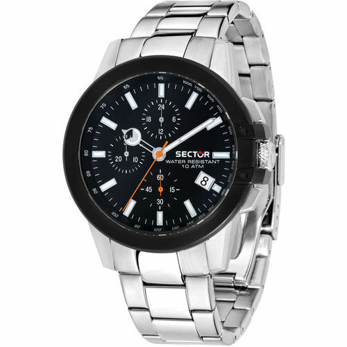 Orologio Uomo SECTOR 480 Cronografo In Acciaio Con Vetro Zaffiro WR100 Nero
