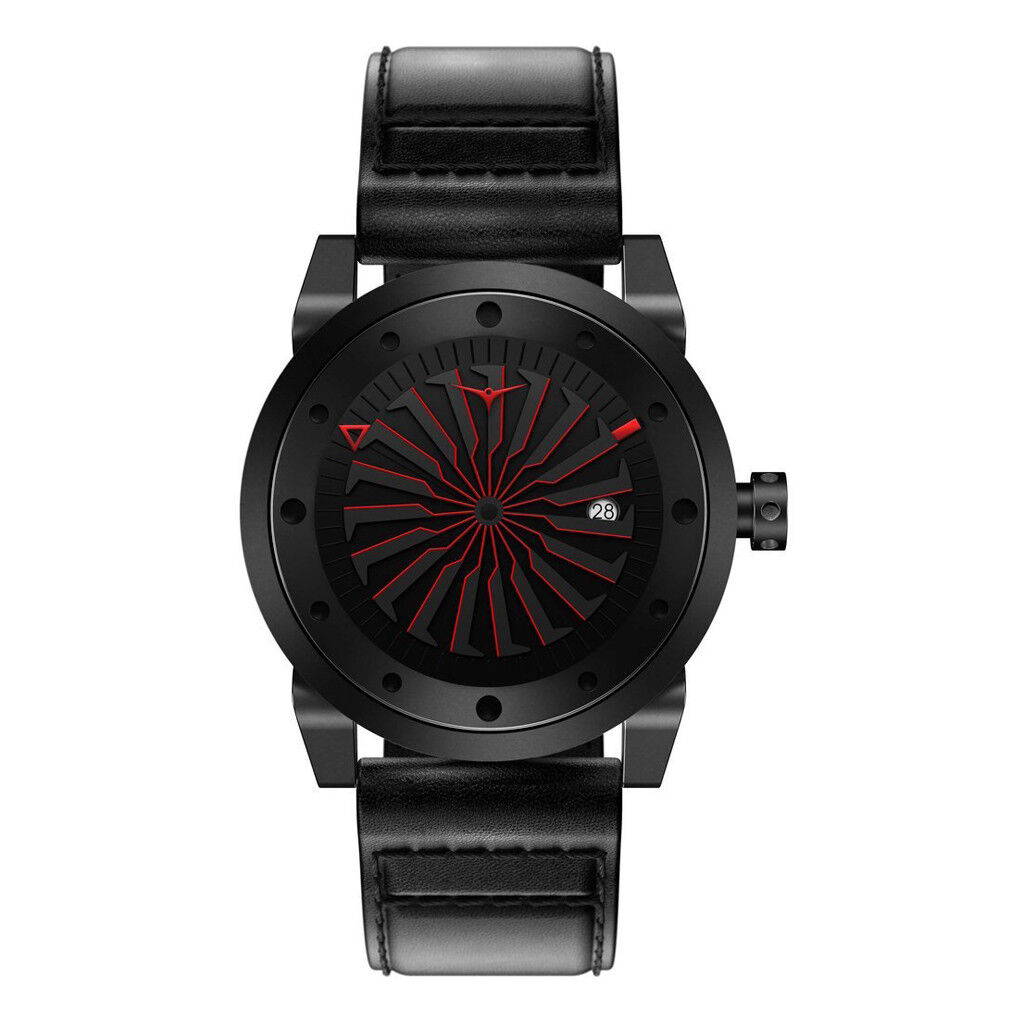 Zinvo Corsa Turbina Automatico Acciaio Nero Rosso Pelle Zaffiro Orologio Uomo